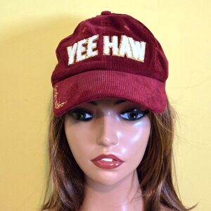 Simply Southern Burgundy Corduroy YEEHAW Baseball Cap Sparkle Lettering